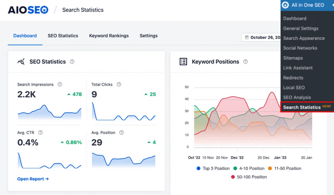 Viewing your search statistics inside the WordPress dashboard