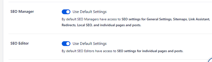 The default SEO user roles