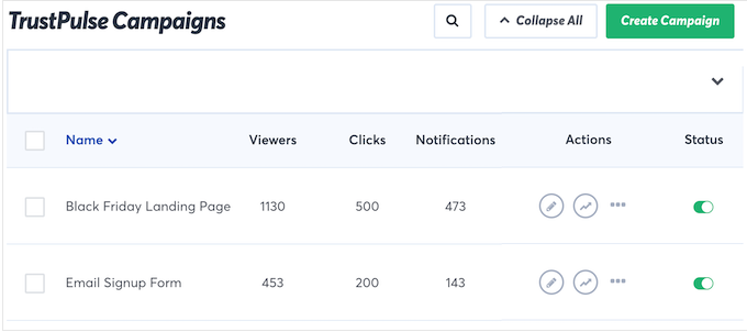 TrustPulse's built-in analytics feature