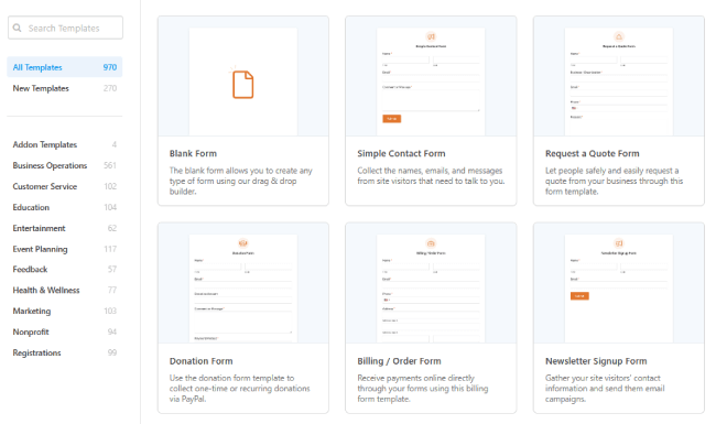 WPforms templates