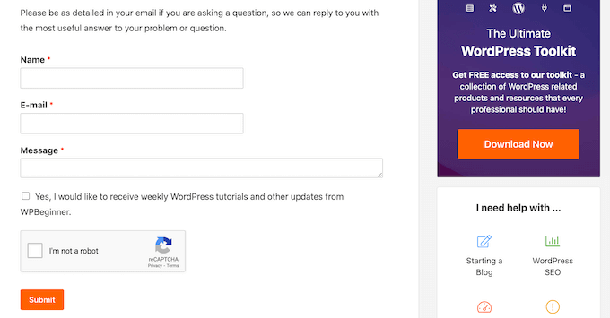 The WPBeginner contact form