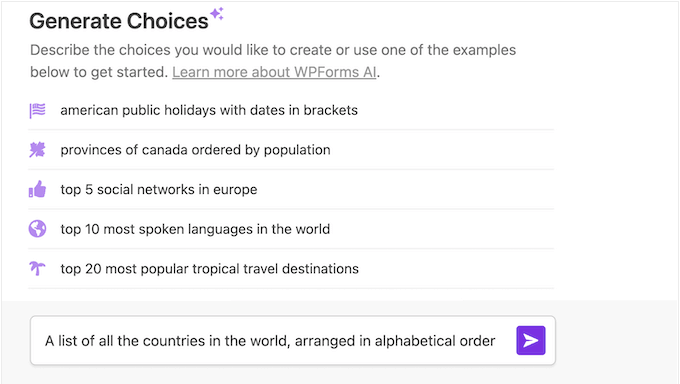 WPForms' built-in artificial intelligence tool