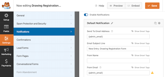 How to setup form notifications in WordPress