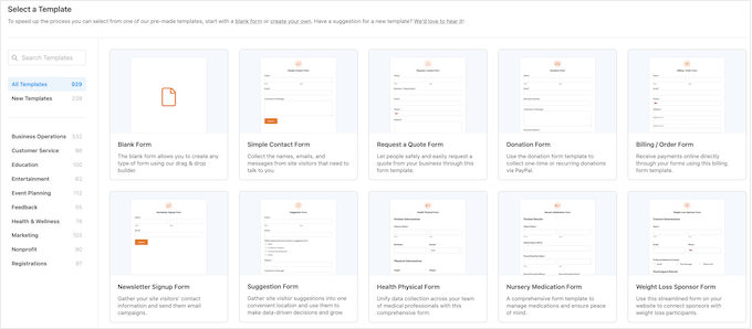 WPForms' form template library