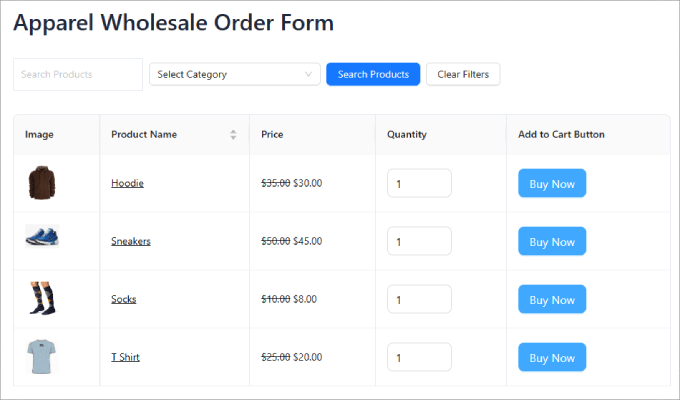 Live apparel wholesale order form 