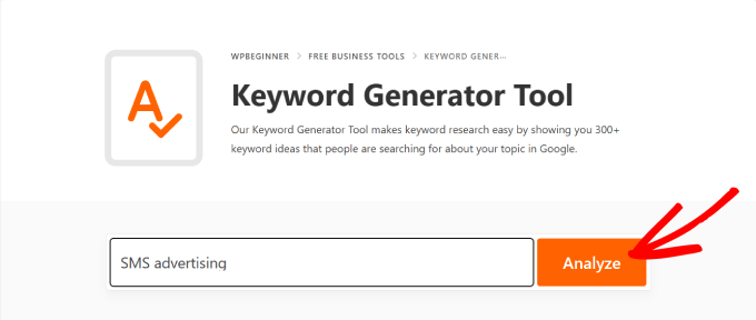 WPBeginner keyword generator tool for content updates