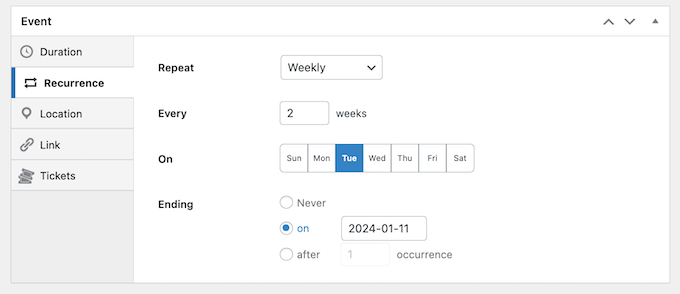 Creating a recurring event using Sugar Calendar