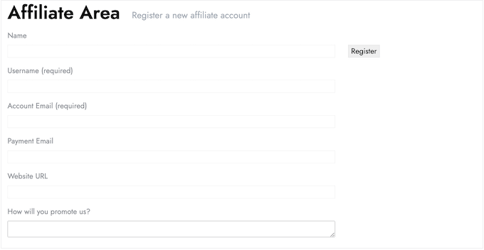 AffiliateWP's built-in affiliate registration form
