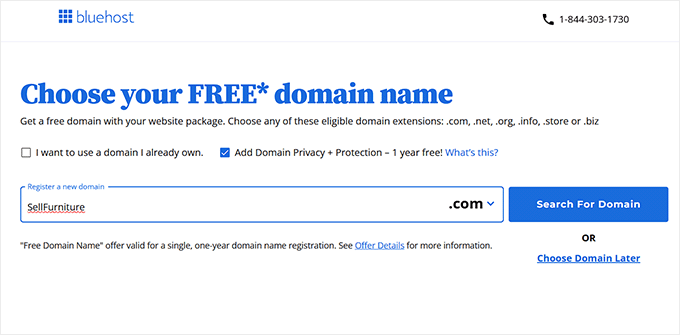 Choose a domain name to sell furniture online