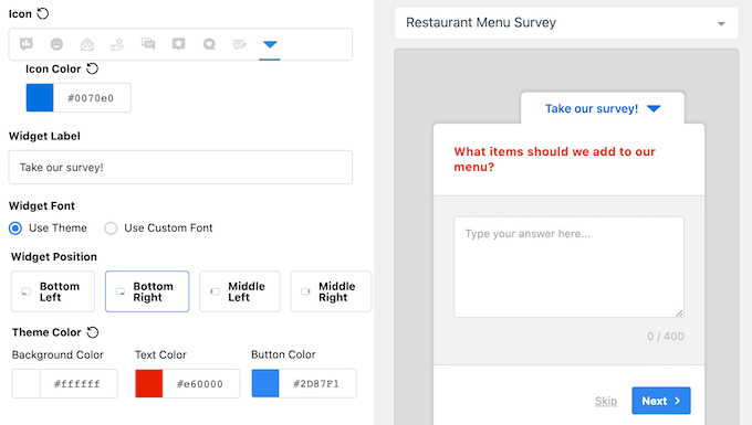 Customizing the feedback and survey widget in WordPress