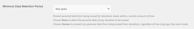 WP Charitable's GDPR compliance settings