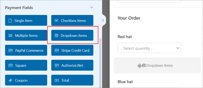 dropdown items 