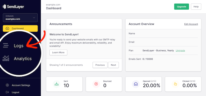 Viewing email logs inside the SendLayer dashboard