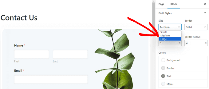 Change form field size and radius