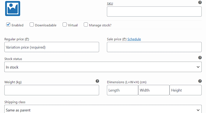 Fill variation details