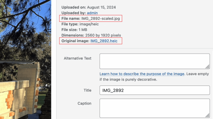 Image Attachment Page of a Converted HEIC Image