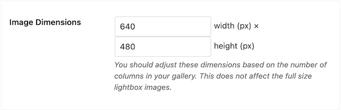 Changing the image dimensions in Envira Gallery