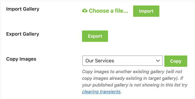 Importing and exporting photo galleries