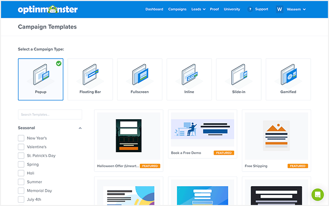 OptinMonster dashboard