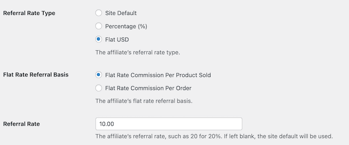 Overriding the referral rate for individual affiliates