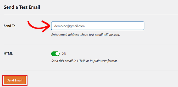 Sending a test email using WP Mail SMTP