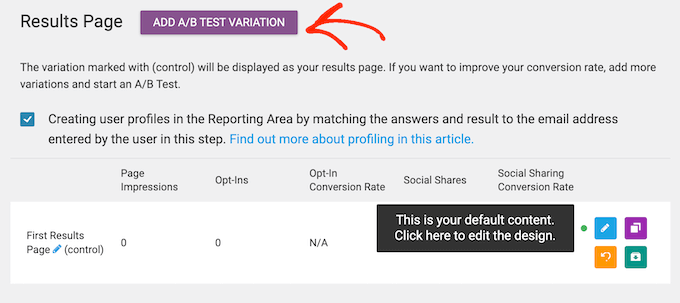 Adding A/B split testing to a online quiz