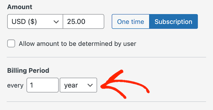 Setting the billing period using WP Simple Pay