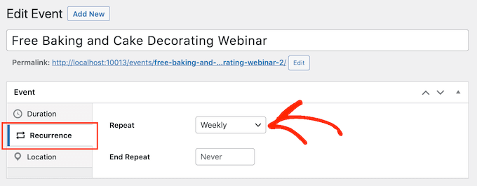 How to create a recurring event in Sugar Calendar