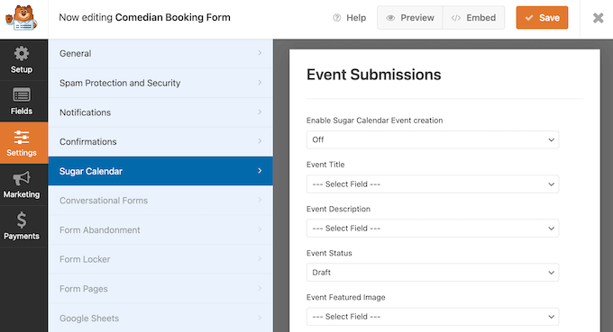 Creating an event submission form using WPForms