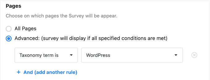 Controlling where surveys appear on your WordPress website or online store