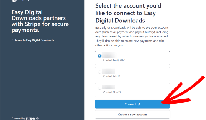 Connect stripe to EDD 