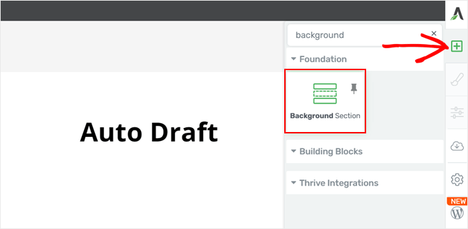 Adding a Background section in Thrive Architect