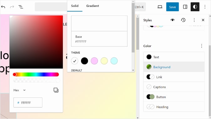 Changing the background color in WordPress Full Site Editor
