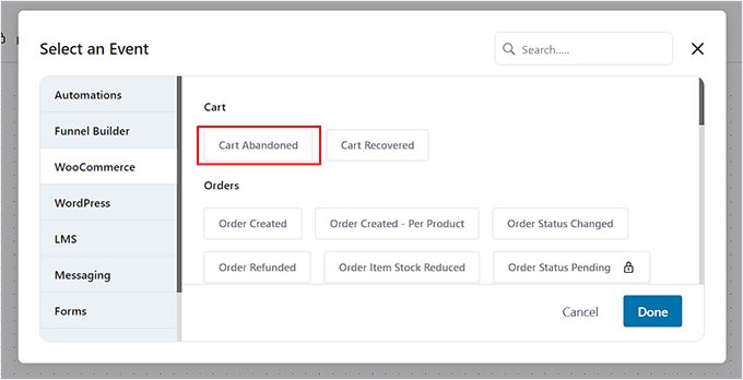 Choose cart abandoned option as trigger