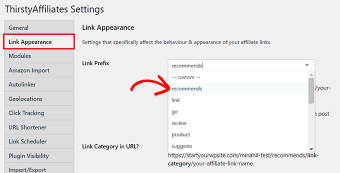 Choosing a link prefix for your WordPress affiliate URLs