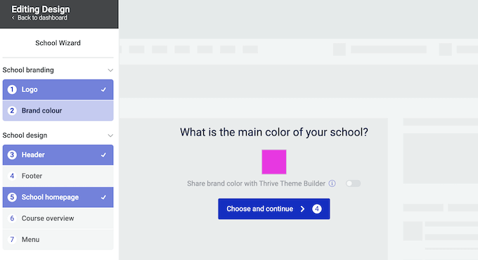 The Thrive Apprentice color scheme picker