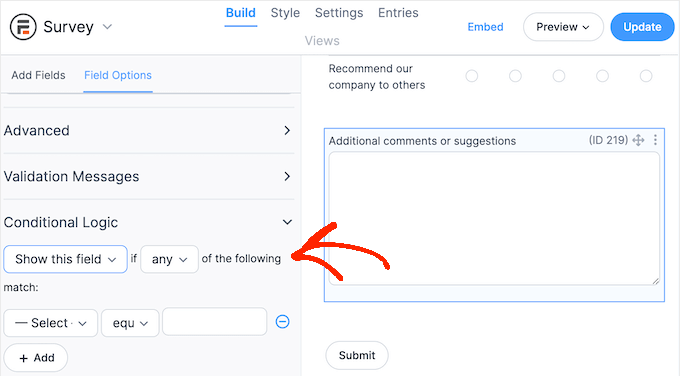 Adding conditional logic to an online form