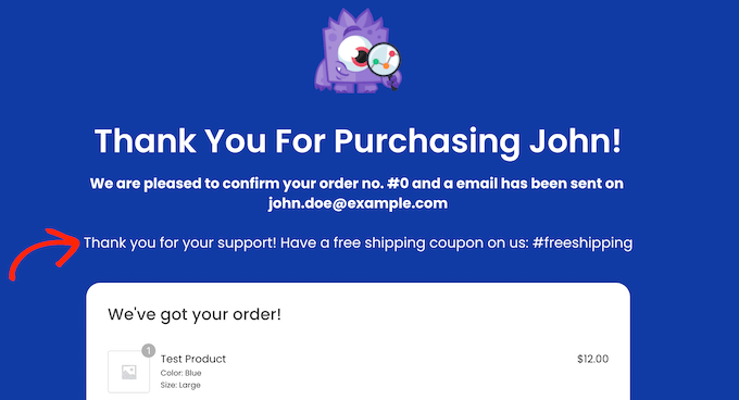 An example of a custom WooCommerce thank you page