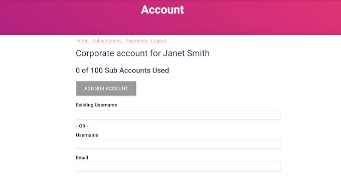 Creating sub-accounts in WordPress