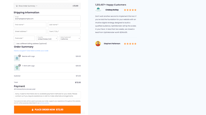 An example of a custom checkout, created using FunnelKit Builder