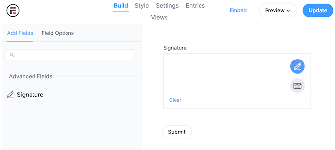 Accepting digital signatures using a WordPress plugin