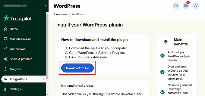 Downloading the official Trustpilot integration file