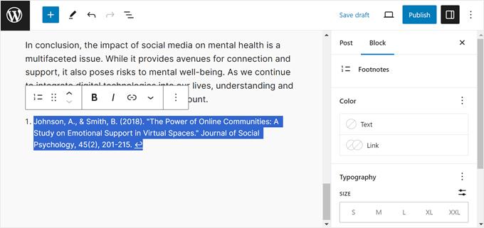 Customizing the footnotes block in the WordPress block editor