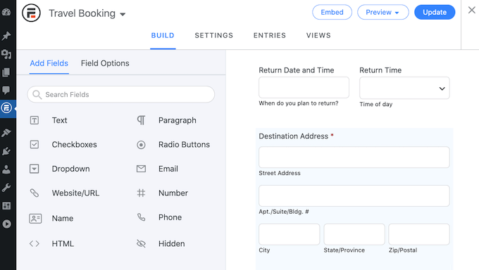 The Formidable Forms drag and drop editor