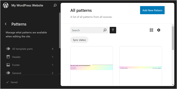 The Patterns page in FSE