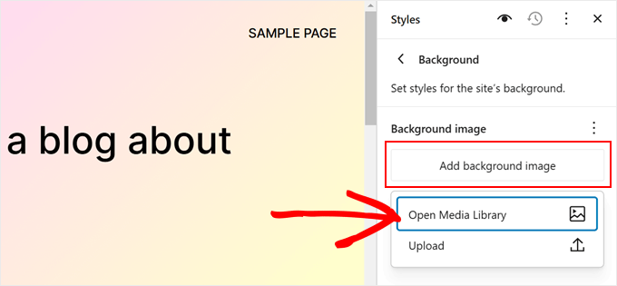 Adding a background image in full-site editor