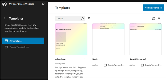 The Templates page in FSE