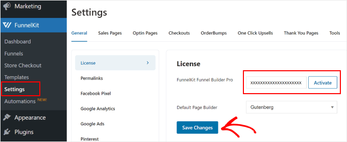 Activating the FunnelKit license key