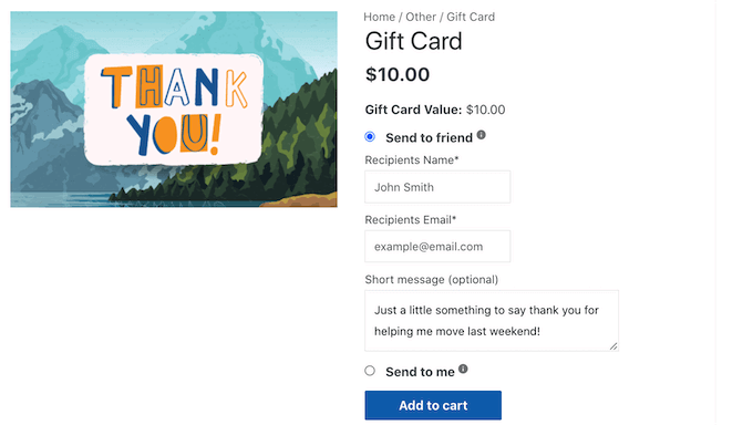 An example of a gift card, created using Advanced Coupons