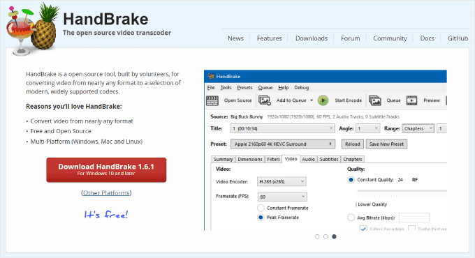 HandBrake video optimization tool